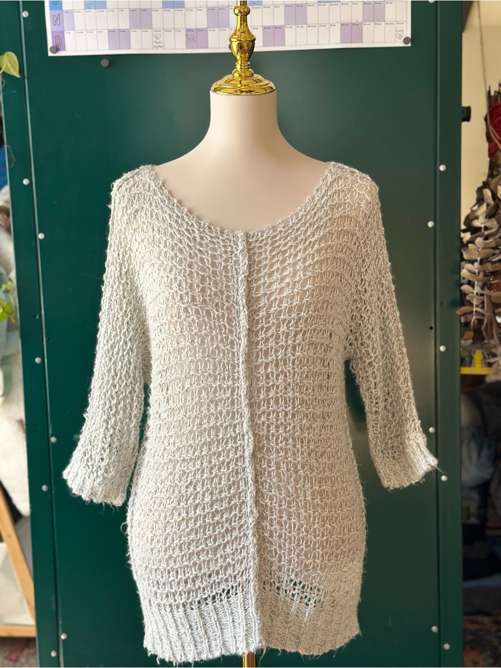 Decree Light Gray Open-Weave Scoop Neck Sweater slouchy